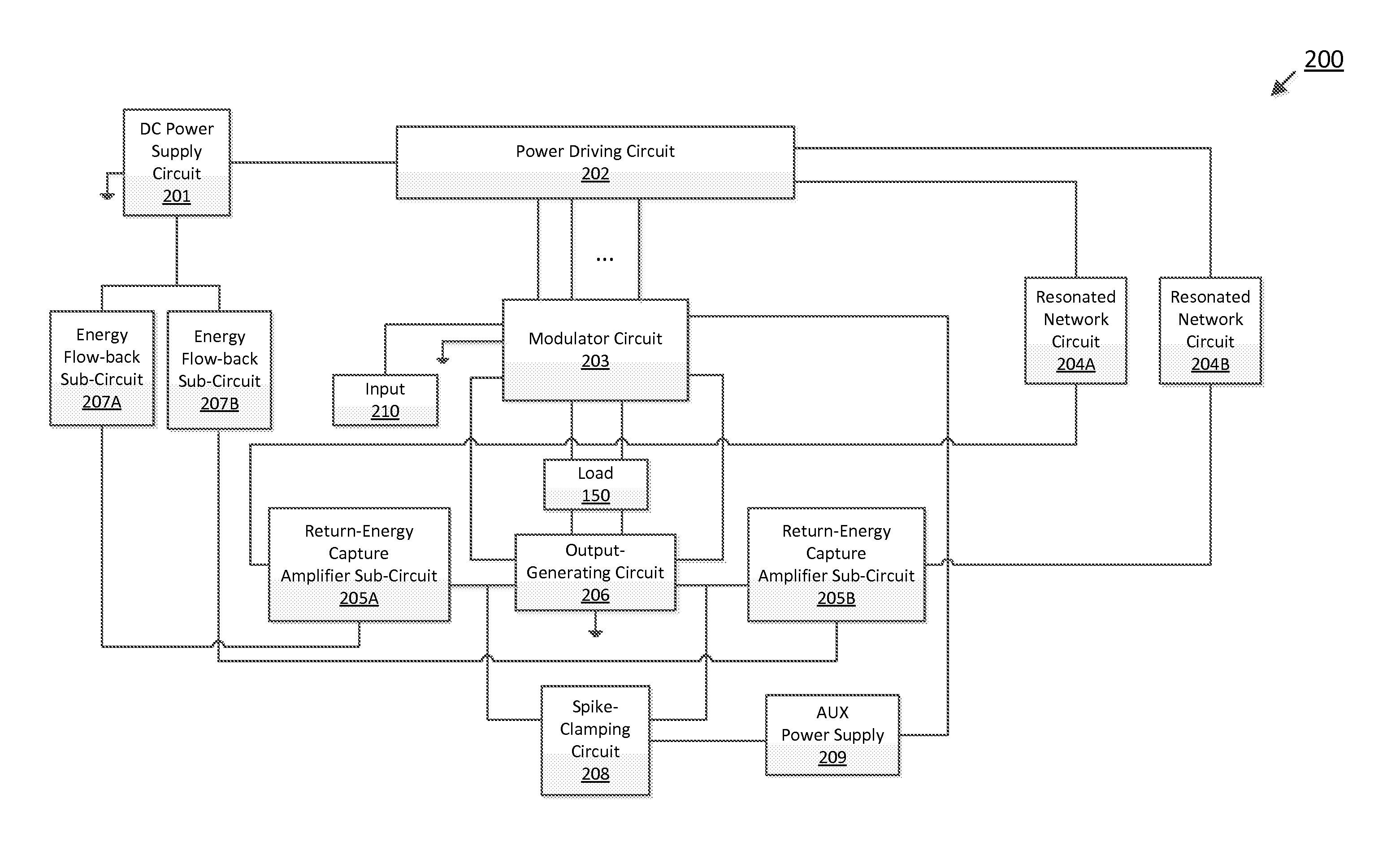 Single stage switching power amplifier with bidirectional energy flow