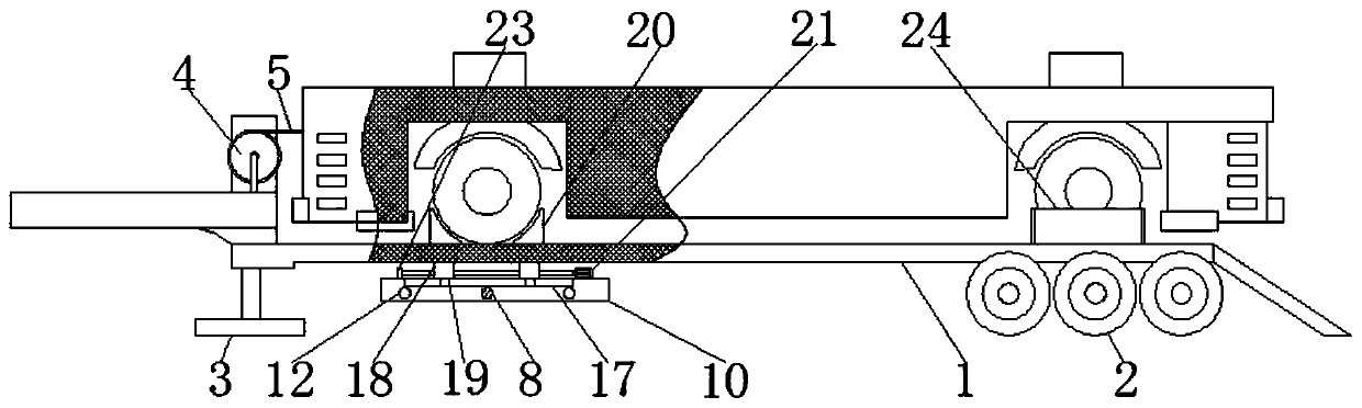 An easily adjustable shore-based conveying device for wharf vehicles