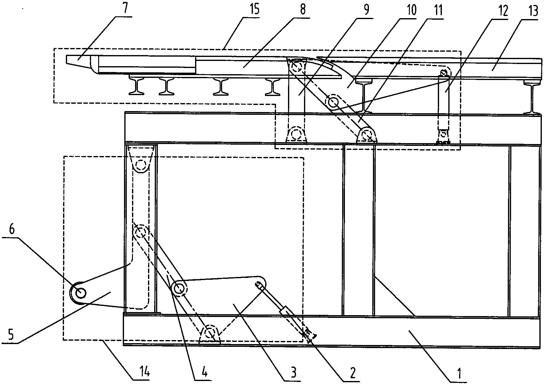 Cage supporting and stabilizing device based on dead points of two four-bar mechanisms