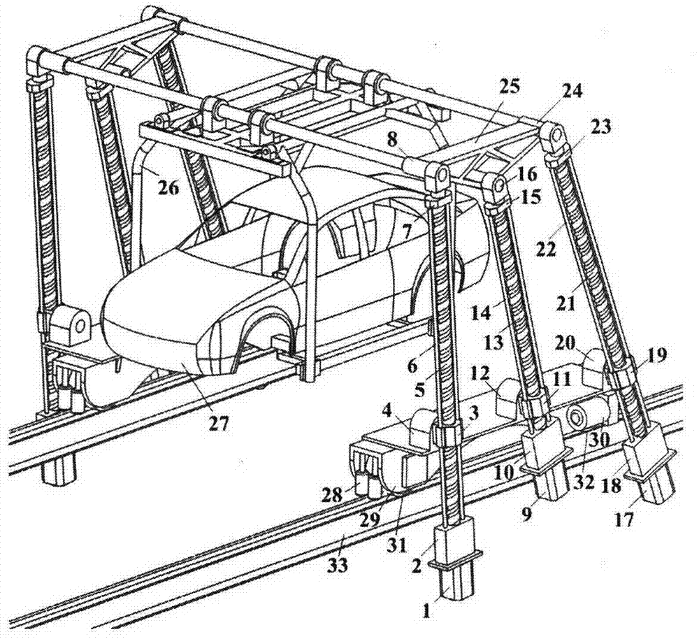 Automobile coating conveyer having three degrees of freedom