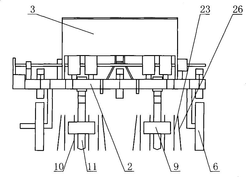 Double-disk one-ruler type soybean ridge three-row precise hill-drop planter