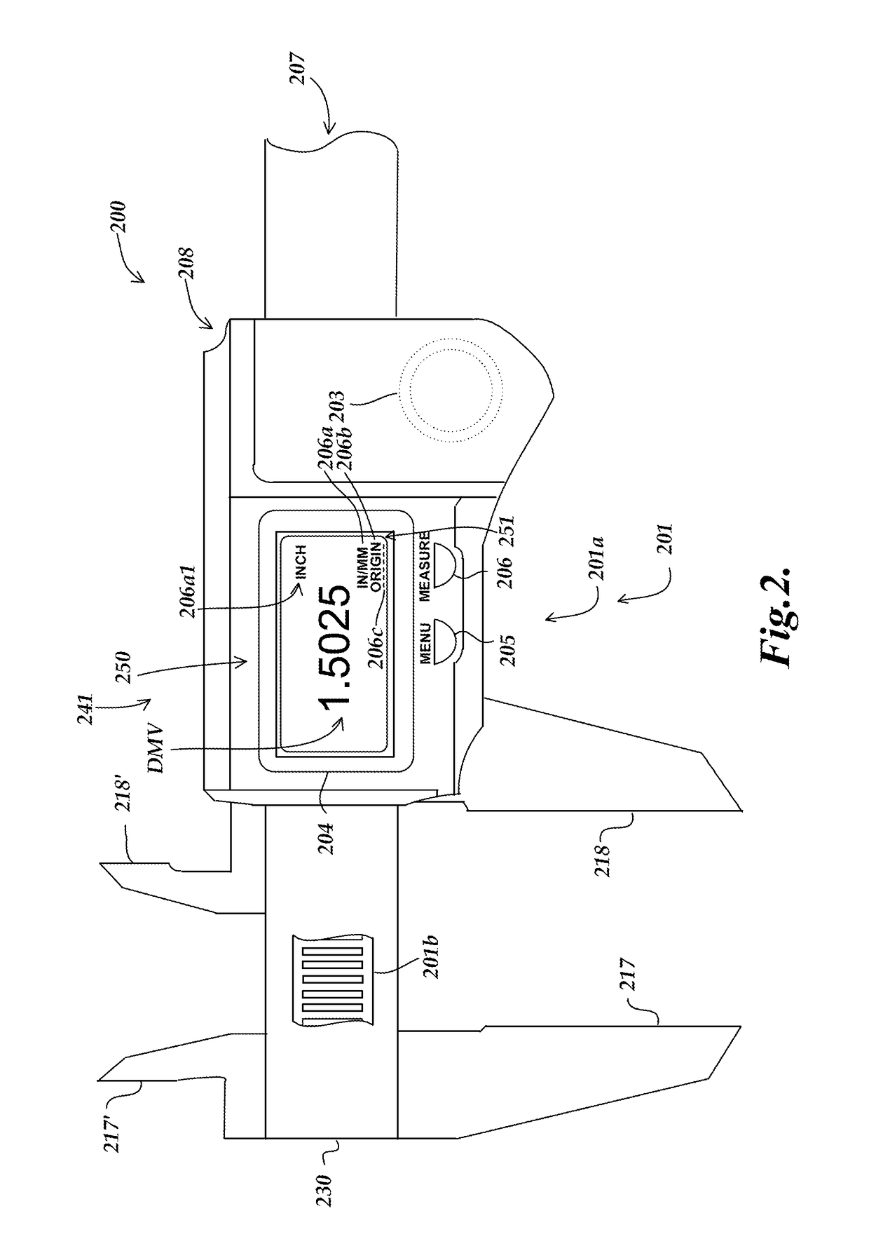 Handheld measuring device comprising a user interface responsive to changes in a displacement sensed by a displacement sensor