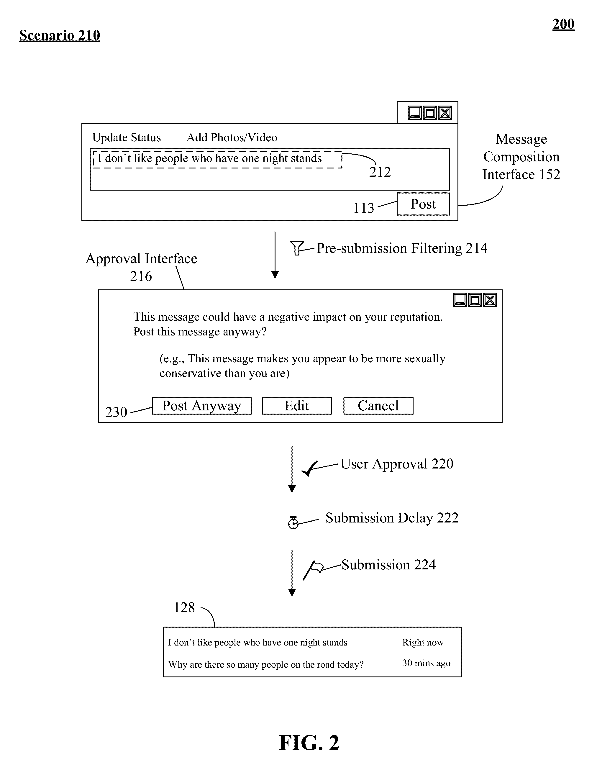 Enabling a social networking pre-submission filtering