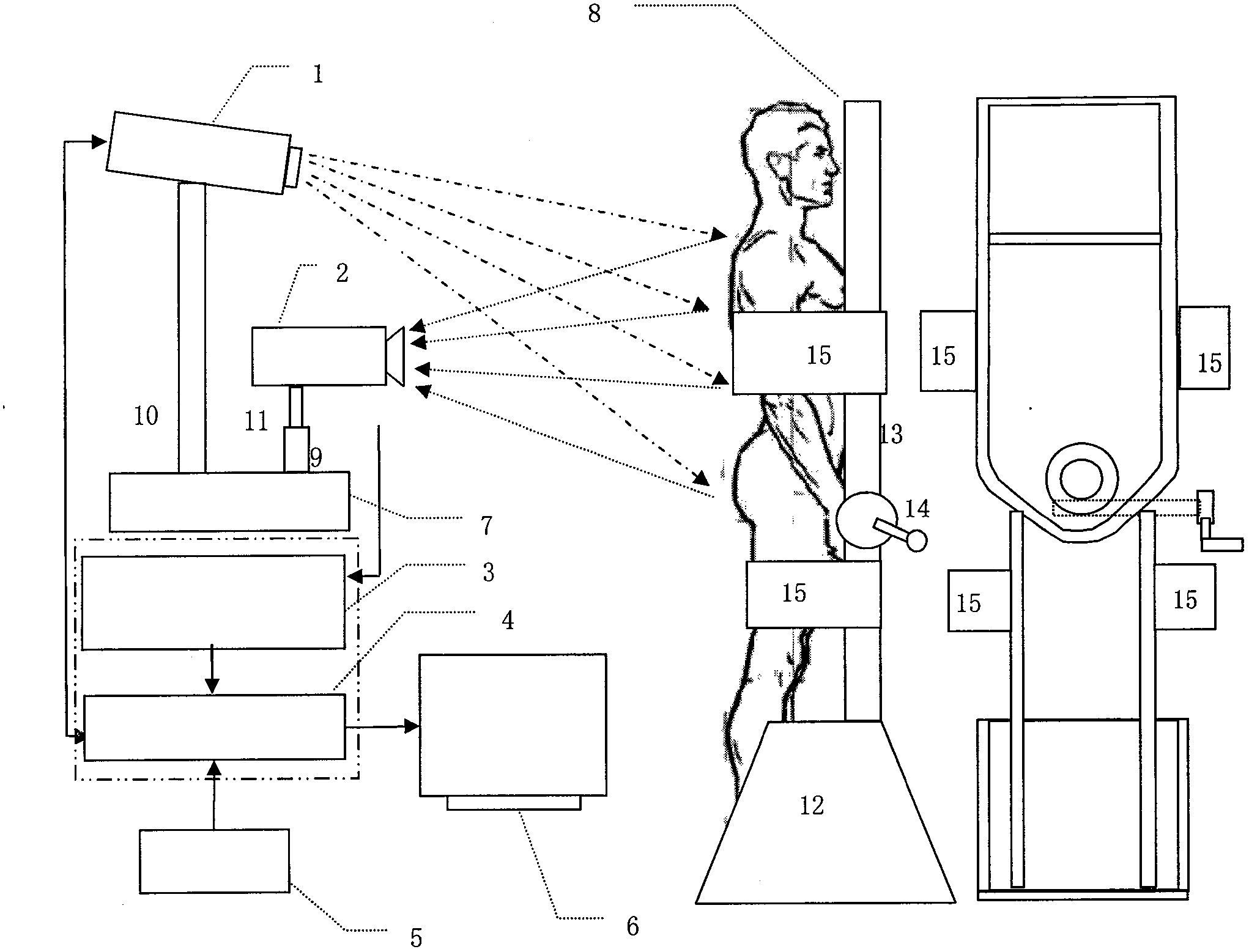 Measurement and image processing device applied to trunk of back