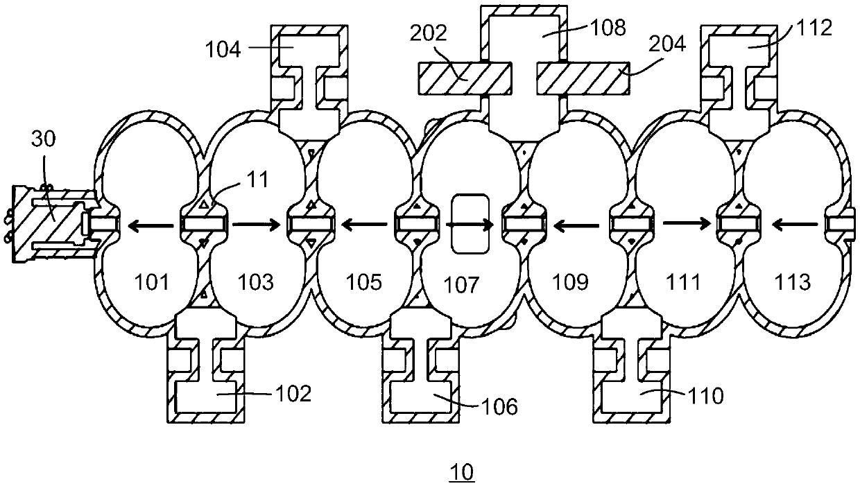 Accelerating tube, method for accelerating charged particles, and medical linear accelerator