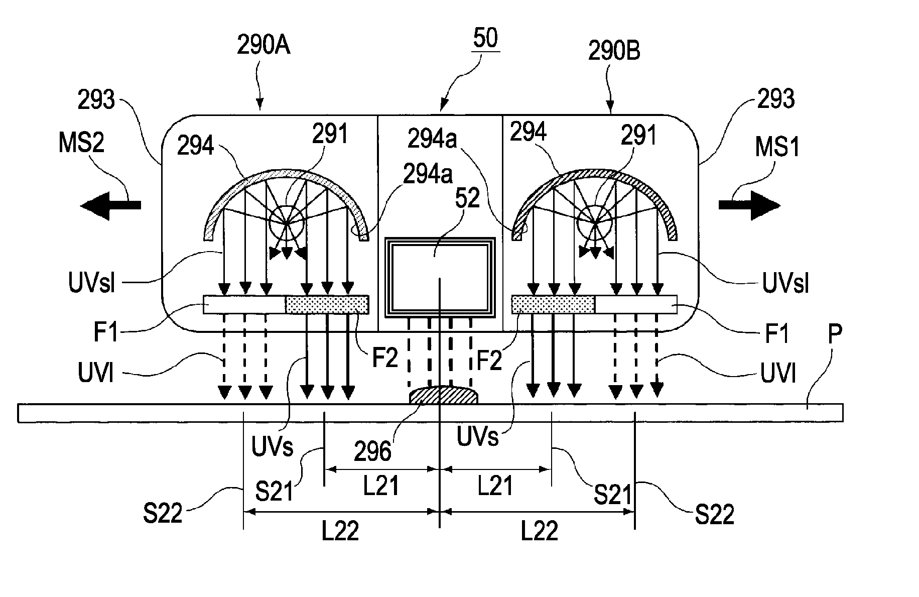 Ultraviolet ray irradiation device, recording apparatus using the ultraviolet ray irradiation device, and recording method