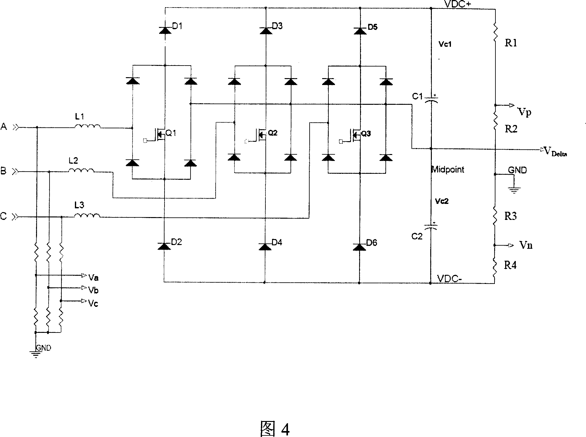 Sampling circuit and voltage sampling method for three-level power factor calibration circuit