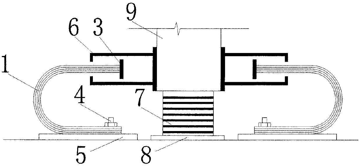 A two-way limit mechanism of laminated U-shaped steel plates