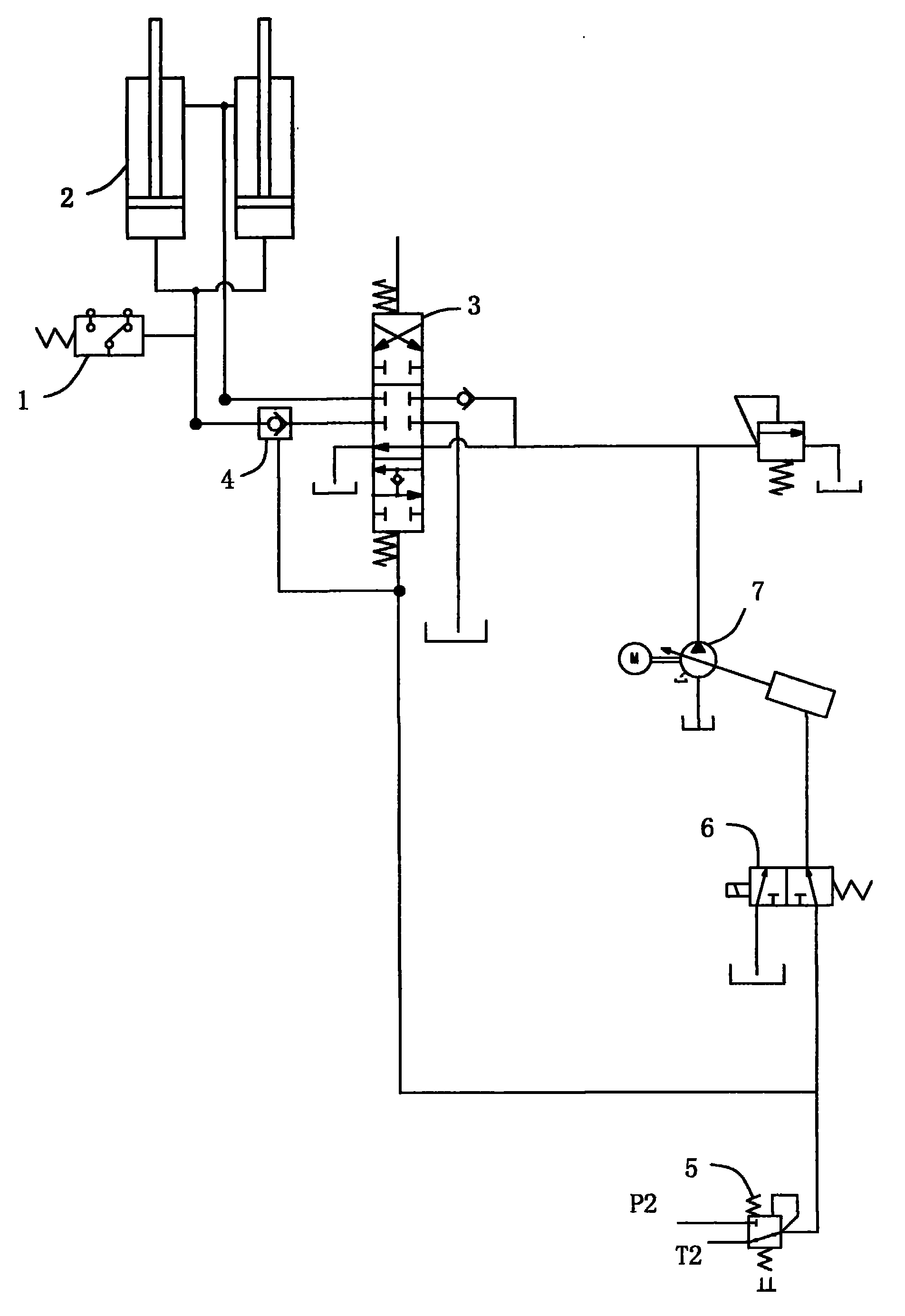 Excavator swing arm descending hydraulic control loop