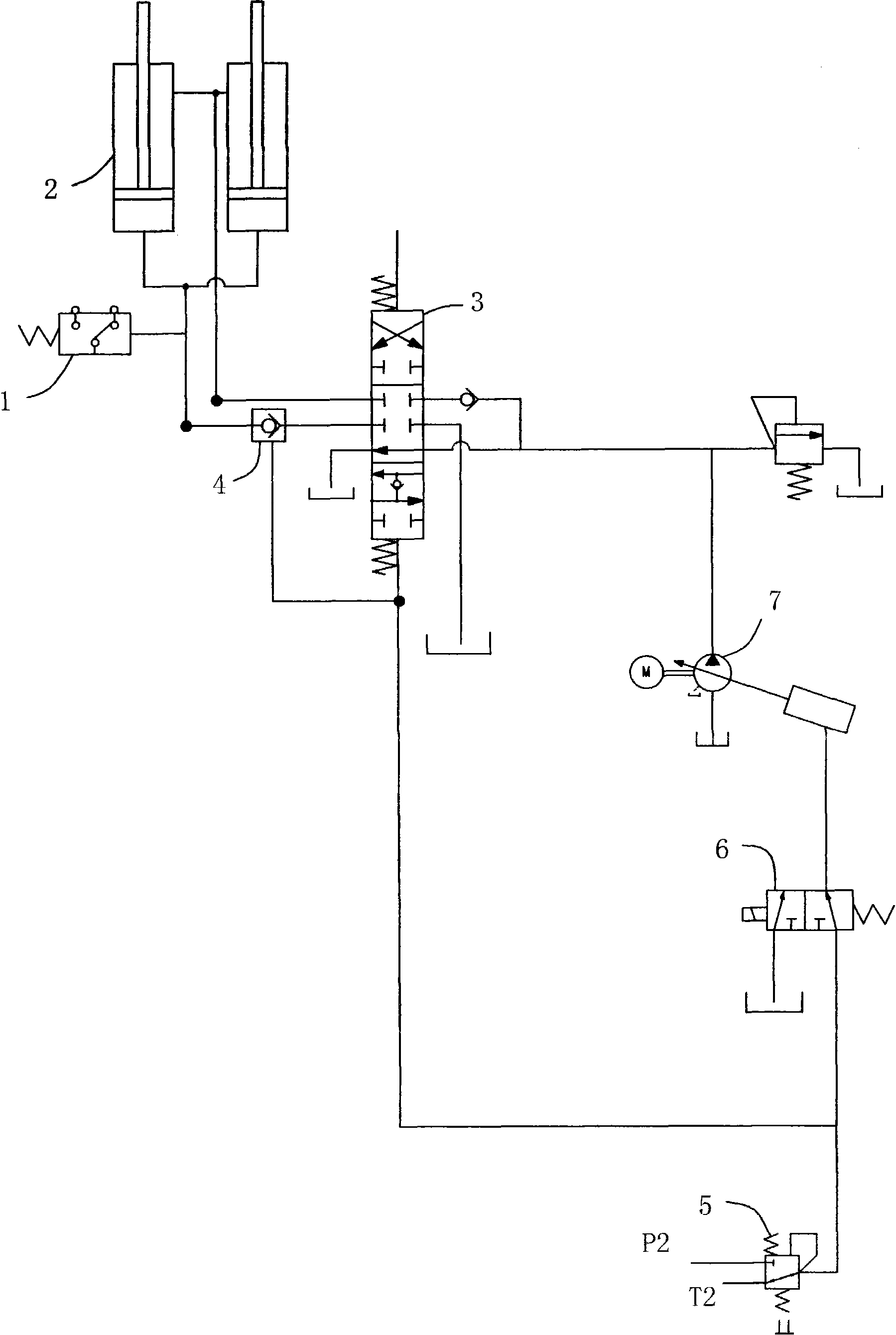 Excavator swing arm descending hydraulic control loop