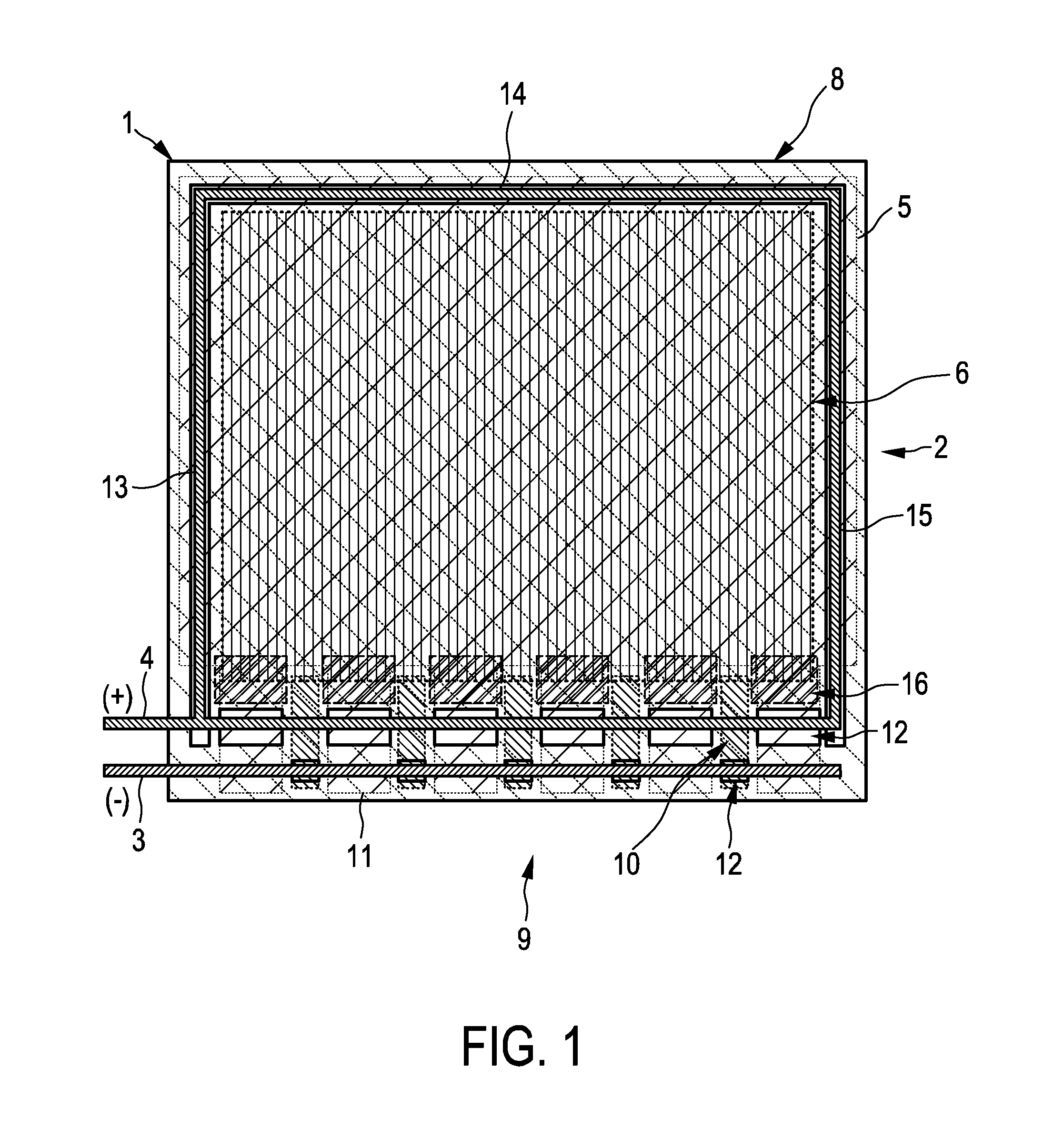 Light-emitting device with alternating arrangement of anode pads and cathode pads