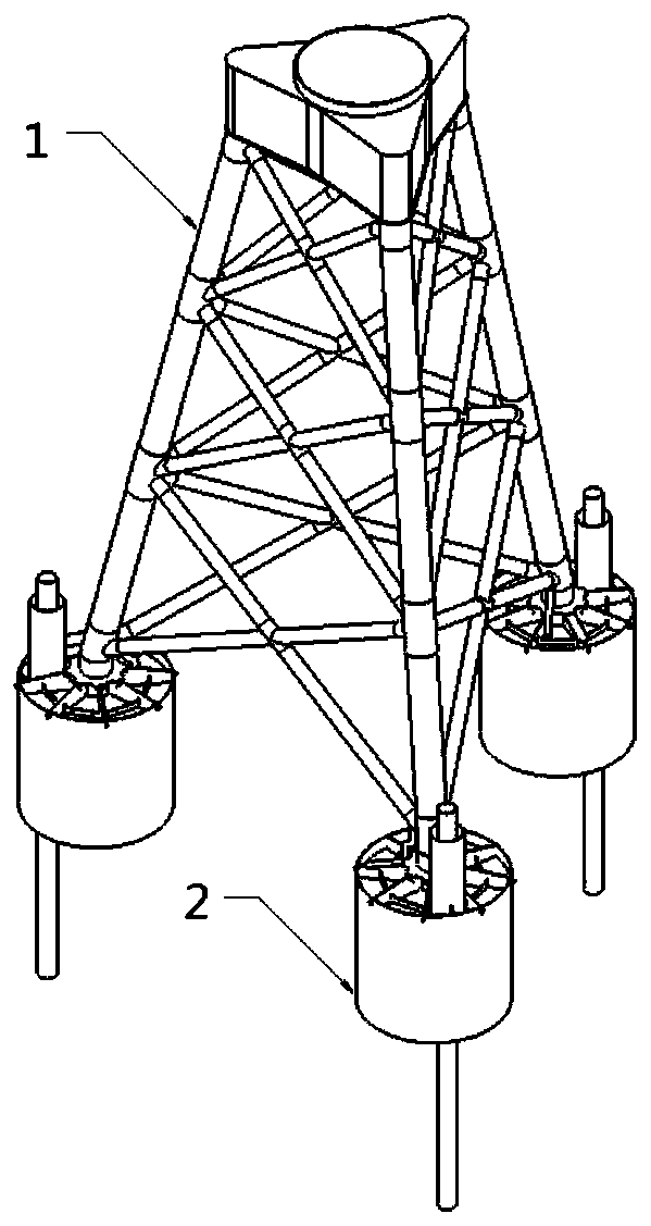 Pile cylinder composite truss type offshore wind turbine foundation and construction technology thereof