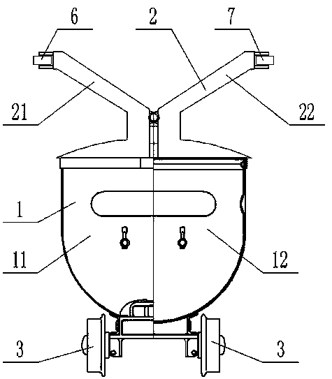 Top curved rail side pressing type bottom dumping car and use method