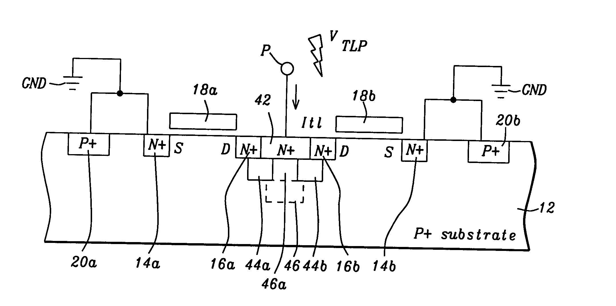 Electrostatic discharge protection device with complementary dual drain implant