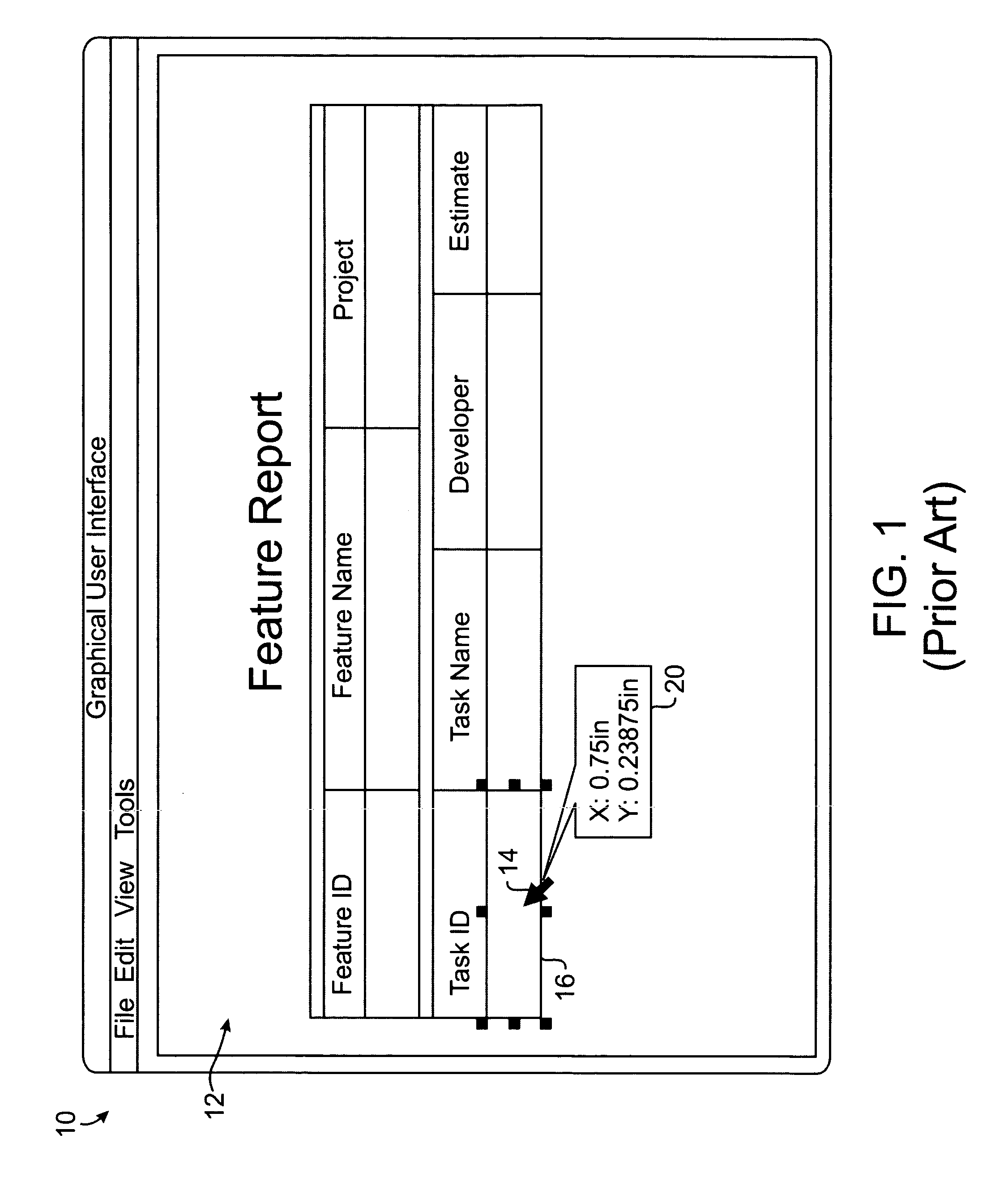 Interactive object property region for graphical user interface