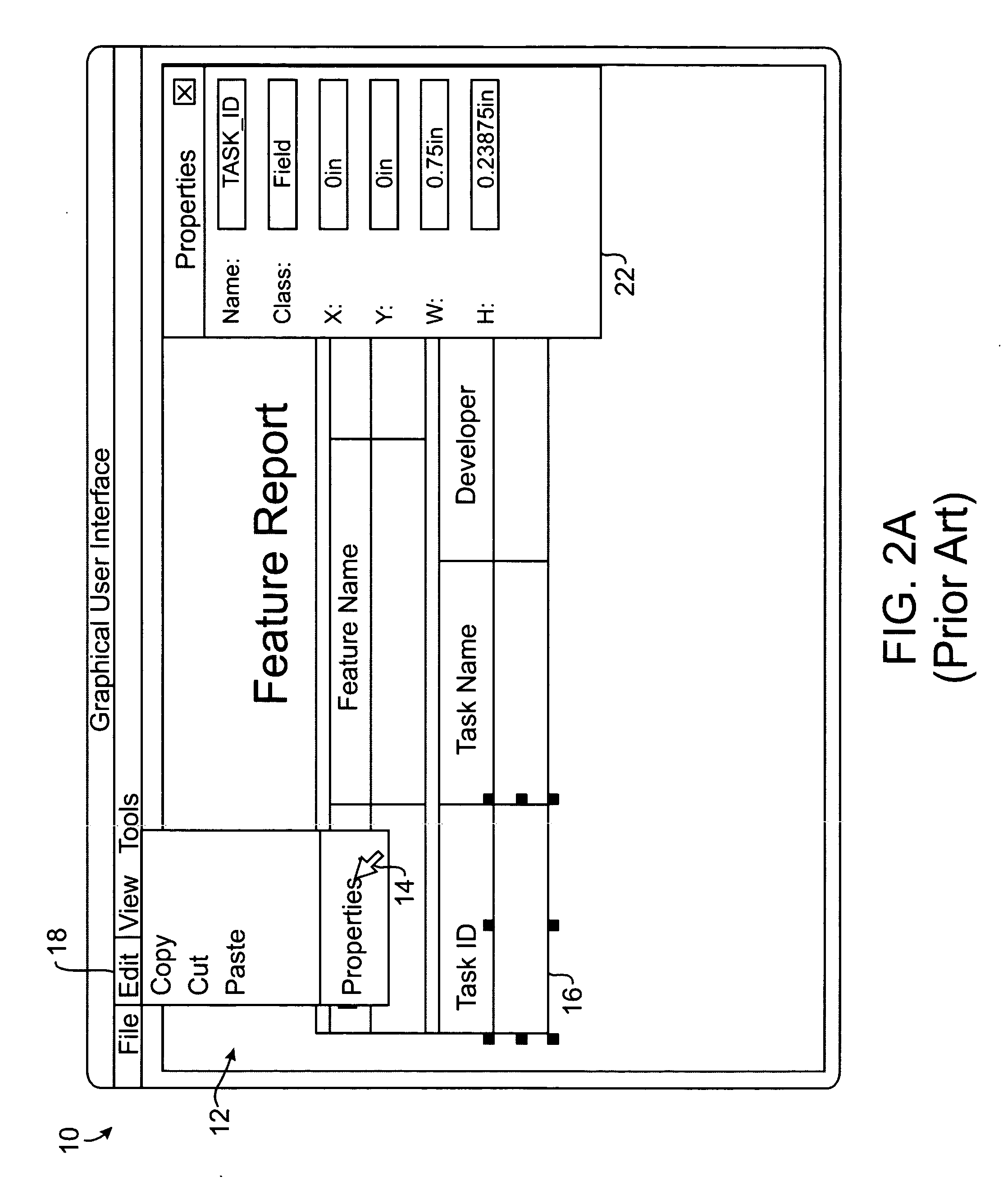 Interactive object property region for graphical user interface