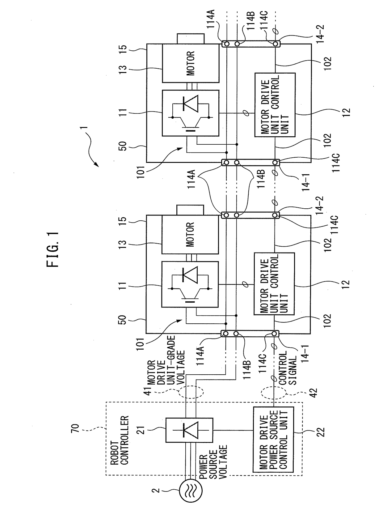 Robot with daisy-chainable robot arm