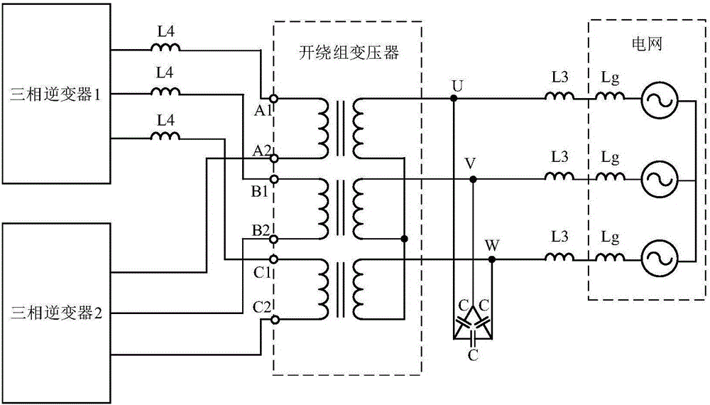 Output filter applied to open winding transformer type dual inverters