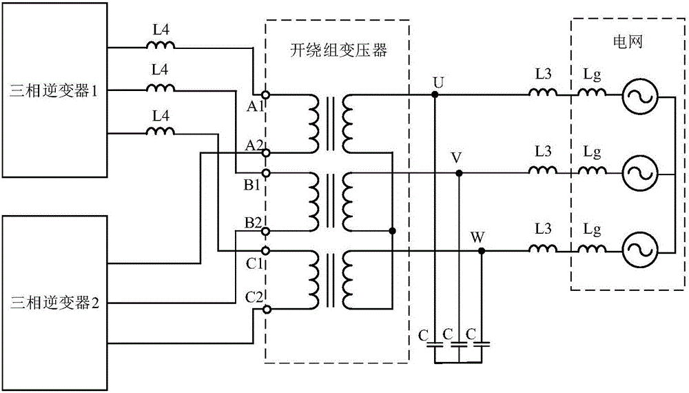 Output filter applied to open winding transformer type dual inverters