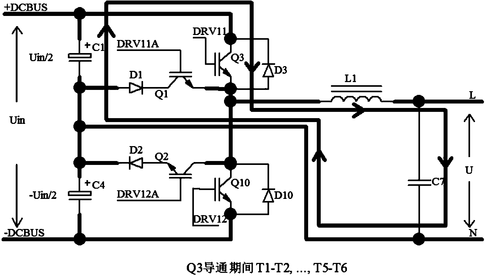 Three-level three-phase half-bridge inverter circuit