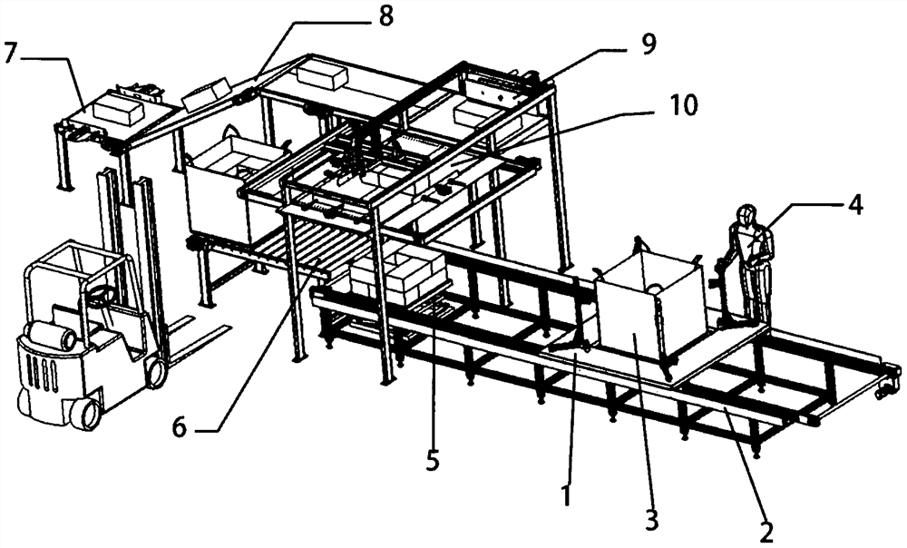 Stacking device for cartons in ton bag