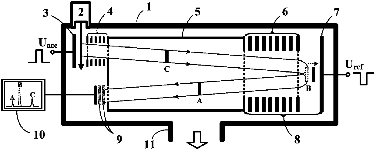 Reflection type time-of-flight mass spectrometer with quality filtering function, and use method thereof