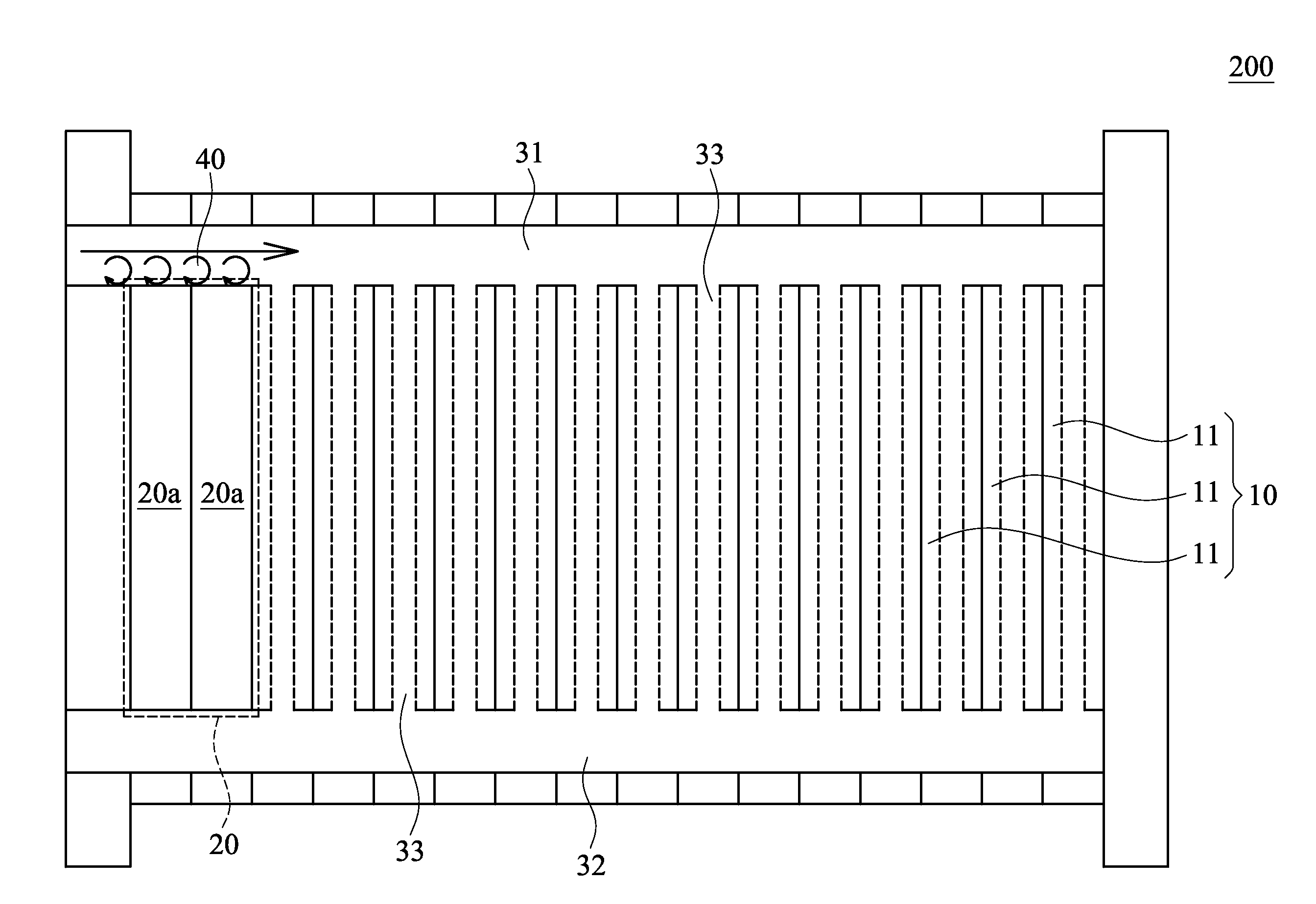 Fuel cell stack with uniform gas distribution in main flow channels thereof