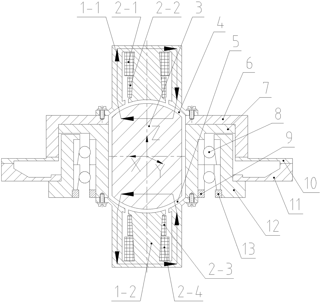 A Rotary Modulation Double Coil Axial Spherical Pure Electromagnetic Bearing