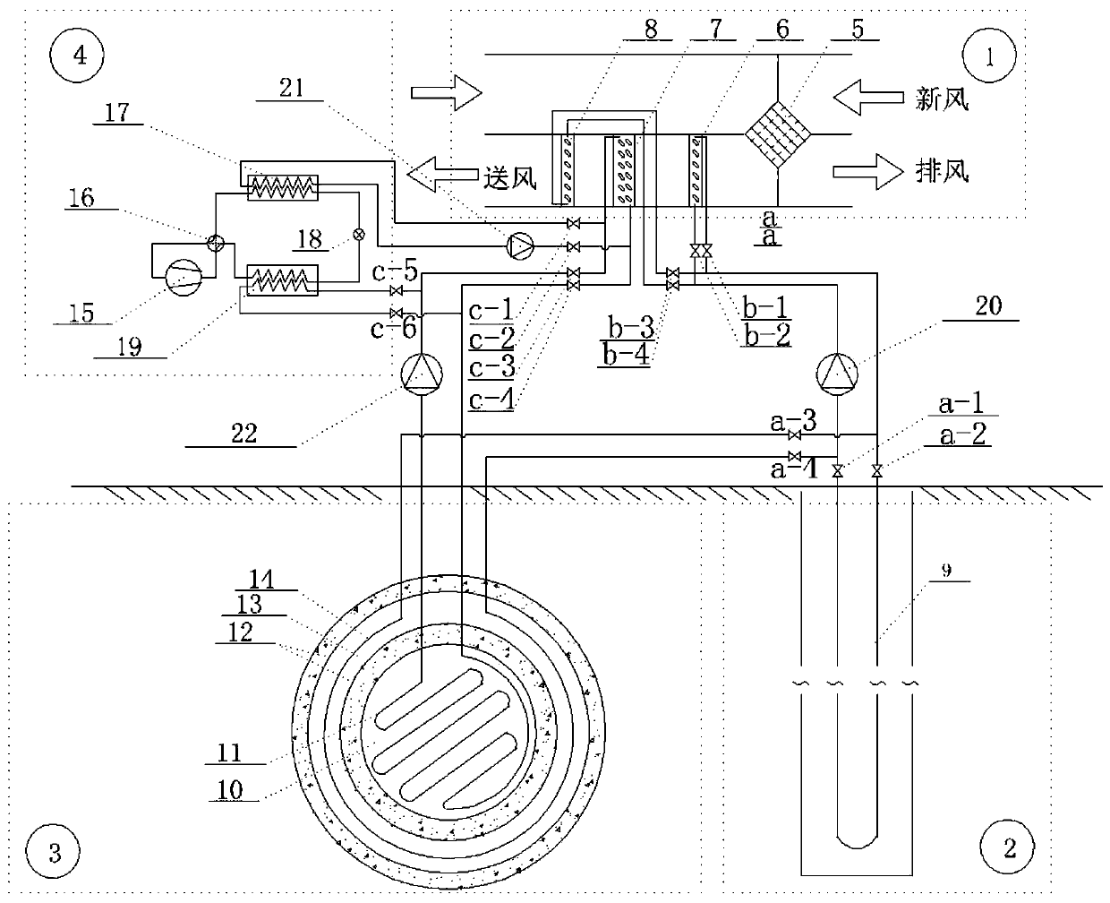 Fresh air multi-level treatment system for soil and phase change material coupling energy storage and operation method