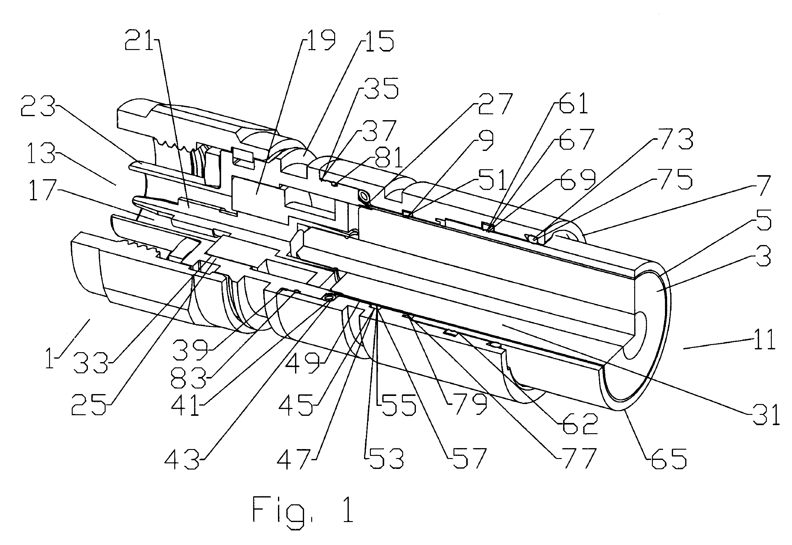 Axial compression coaxial connector with grip surfaces