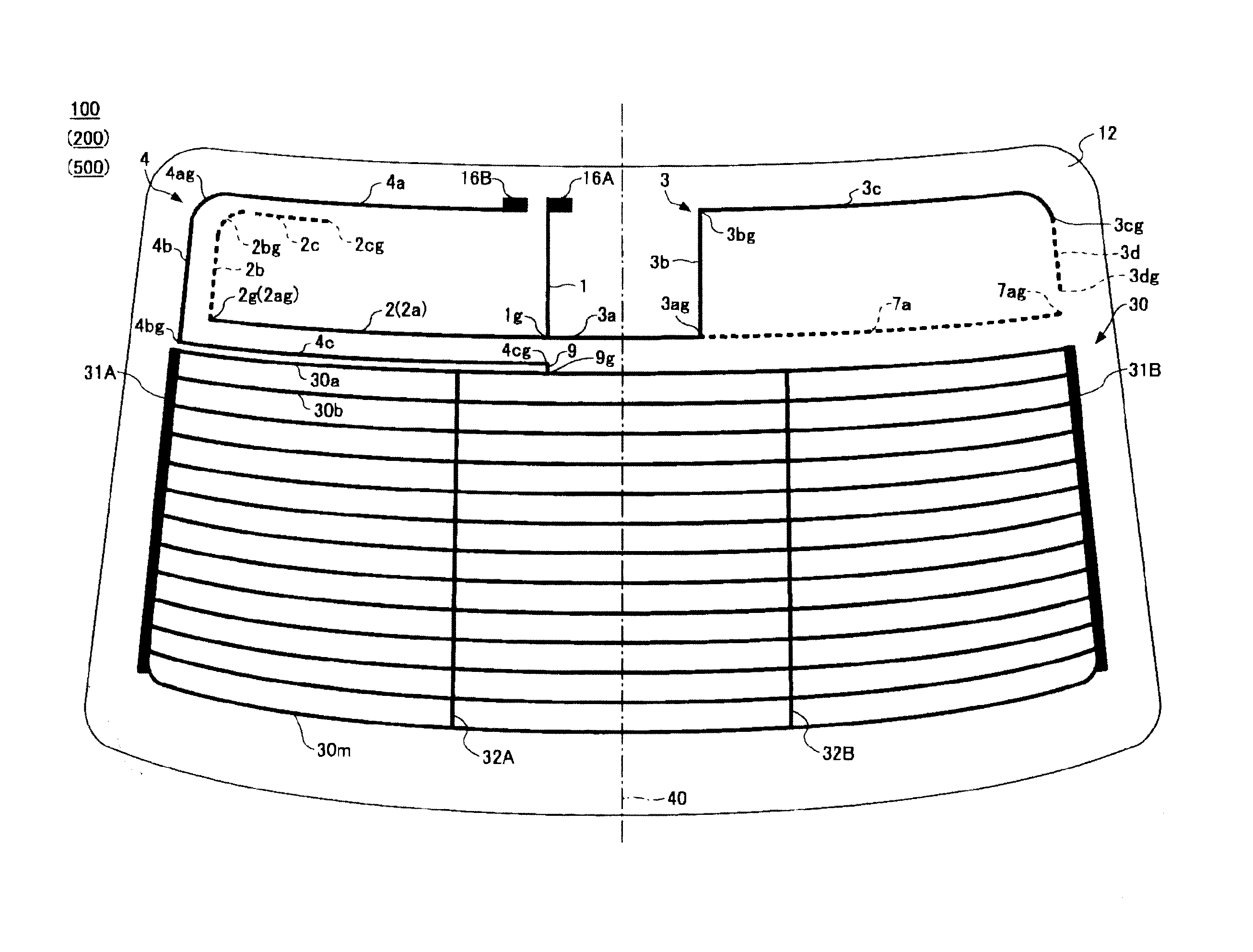 Glass antenna and window glass for vehicle