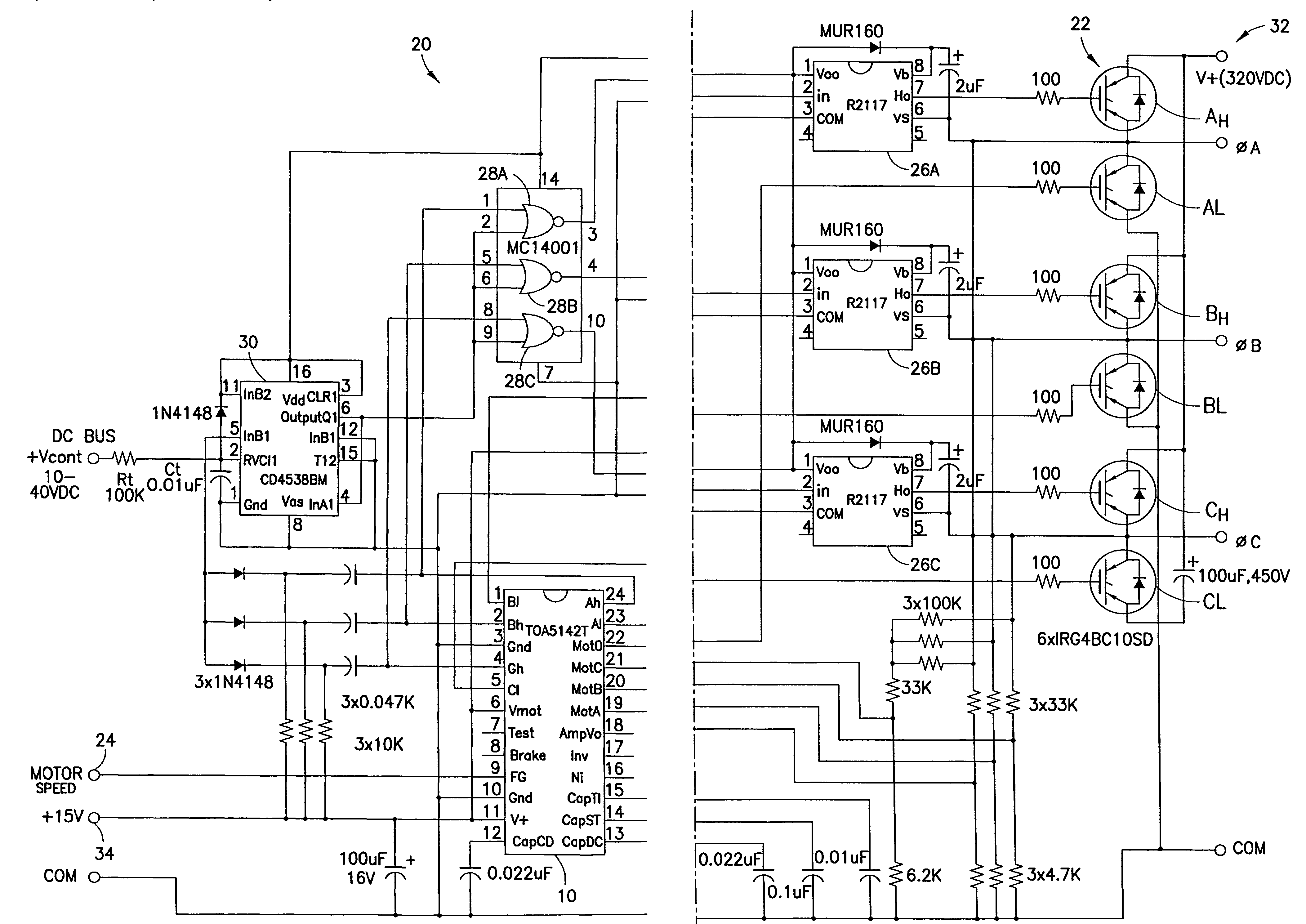 Sensorless brushless direct current motor drive using pulse width modulation speed control at motor frequency