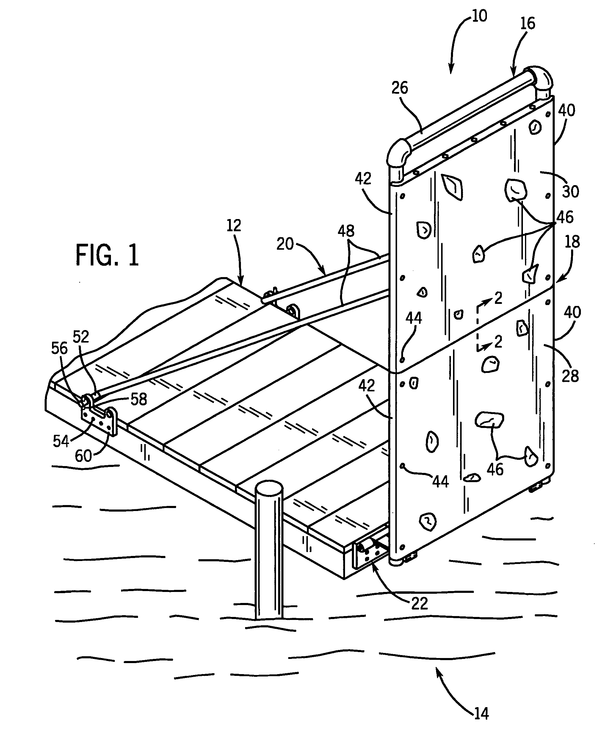 Artificial rock climbing arrangement adapted for water environment