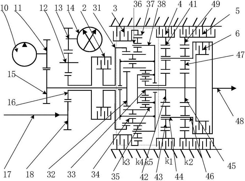 Equal-proportional four-stage hydraulic-mechanical compound stepless transmission