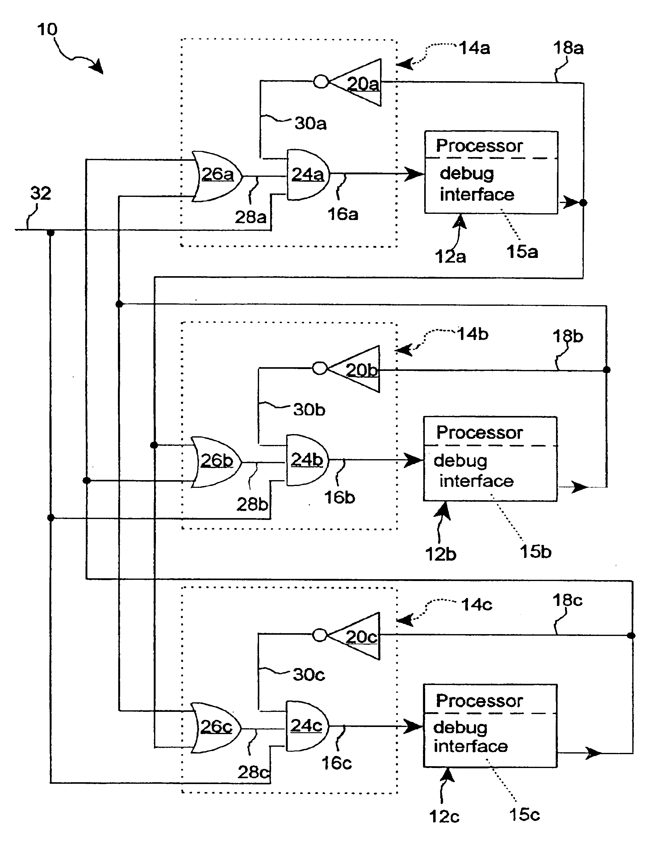 Multiprocessor system and method for simultaneously placing all processors into debug mode