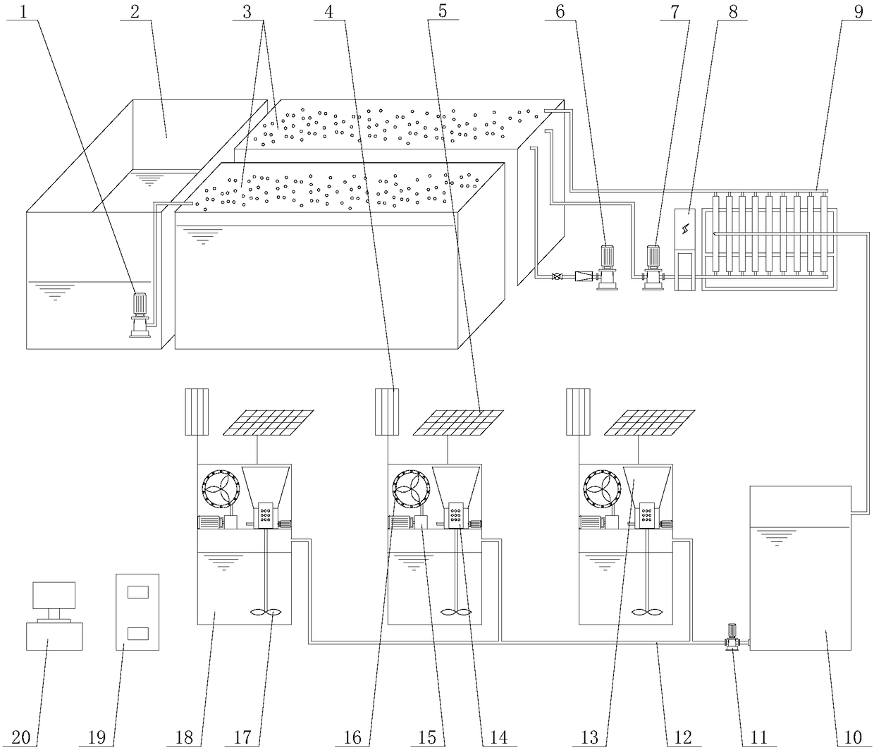 Distributed type sewage regenerating, dust control and snow melting system as well as method