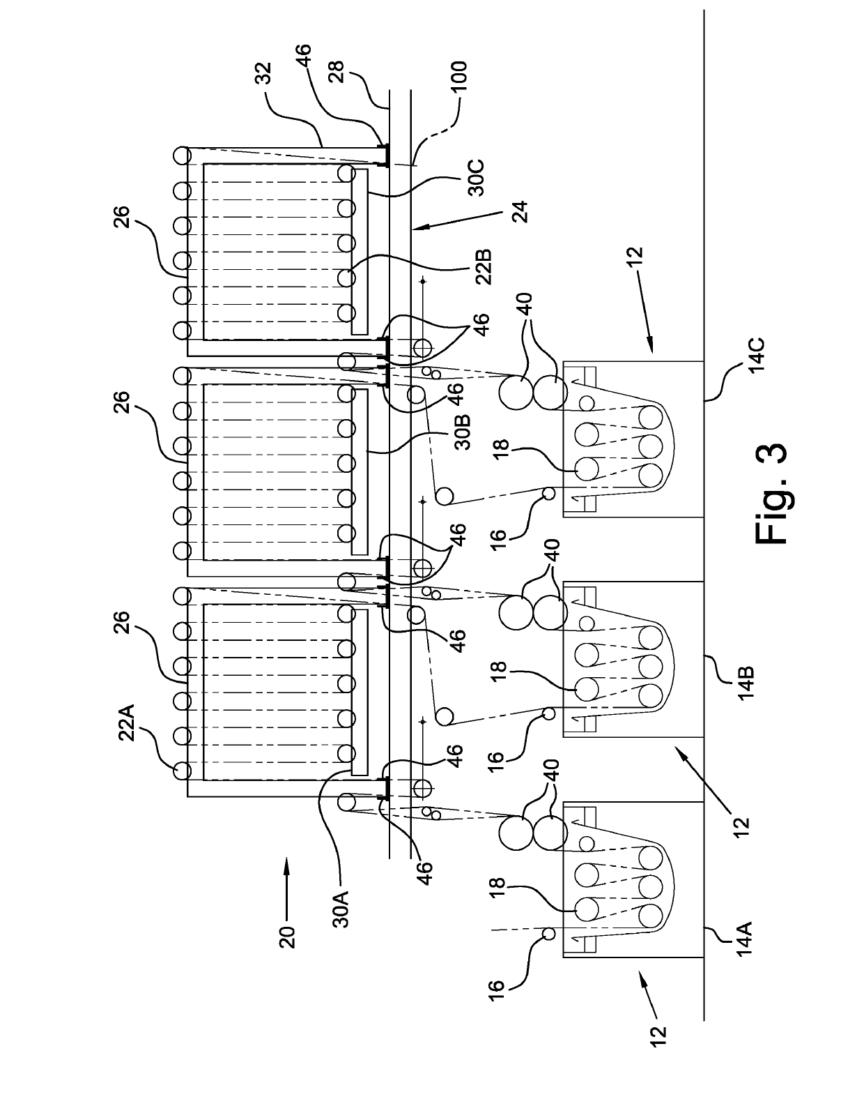 Continuous dyeing plant for warp threads comprising an oxidation apparatus having variable and recoverable capacity