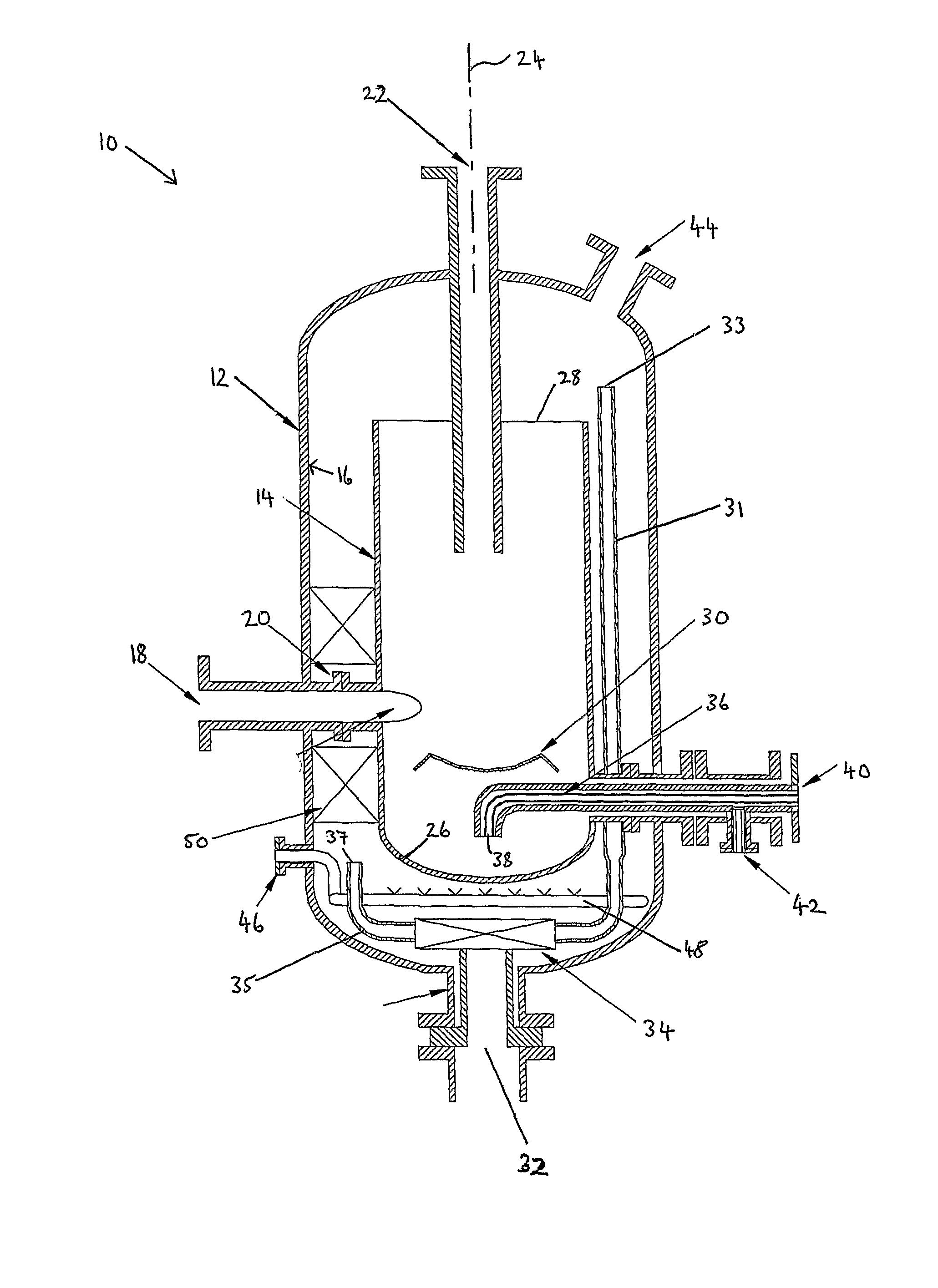 Separator to separate a liquid/liquid/gas/solid mixture