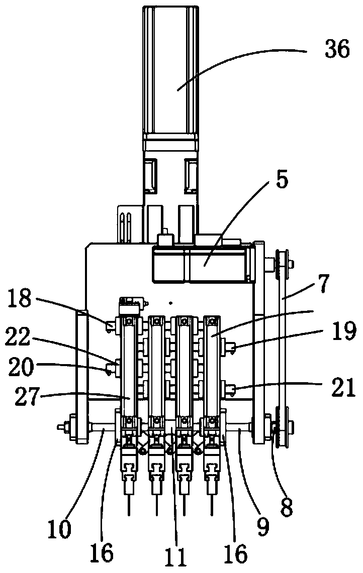 Retractable clamping jaw with changeable pitch