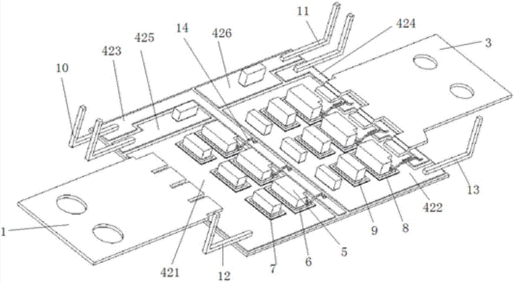 Two-sided heat dissipation power module of laminated substrates