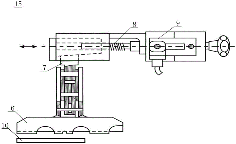 A weft insertion device on a latch needle warp knitting machine