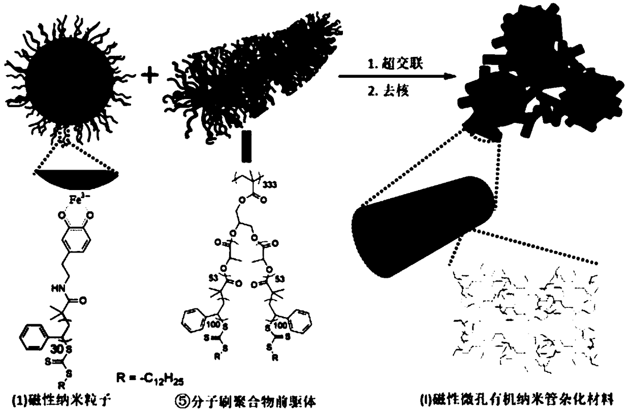 A magnetic microporous organic nanotube hybrid material and its preparation and application