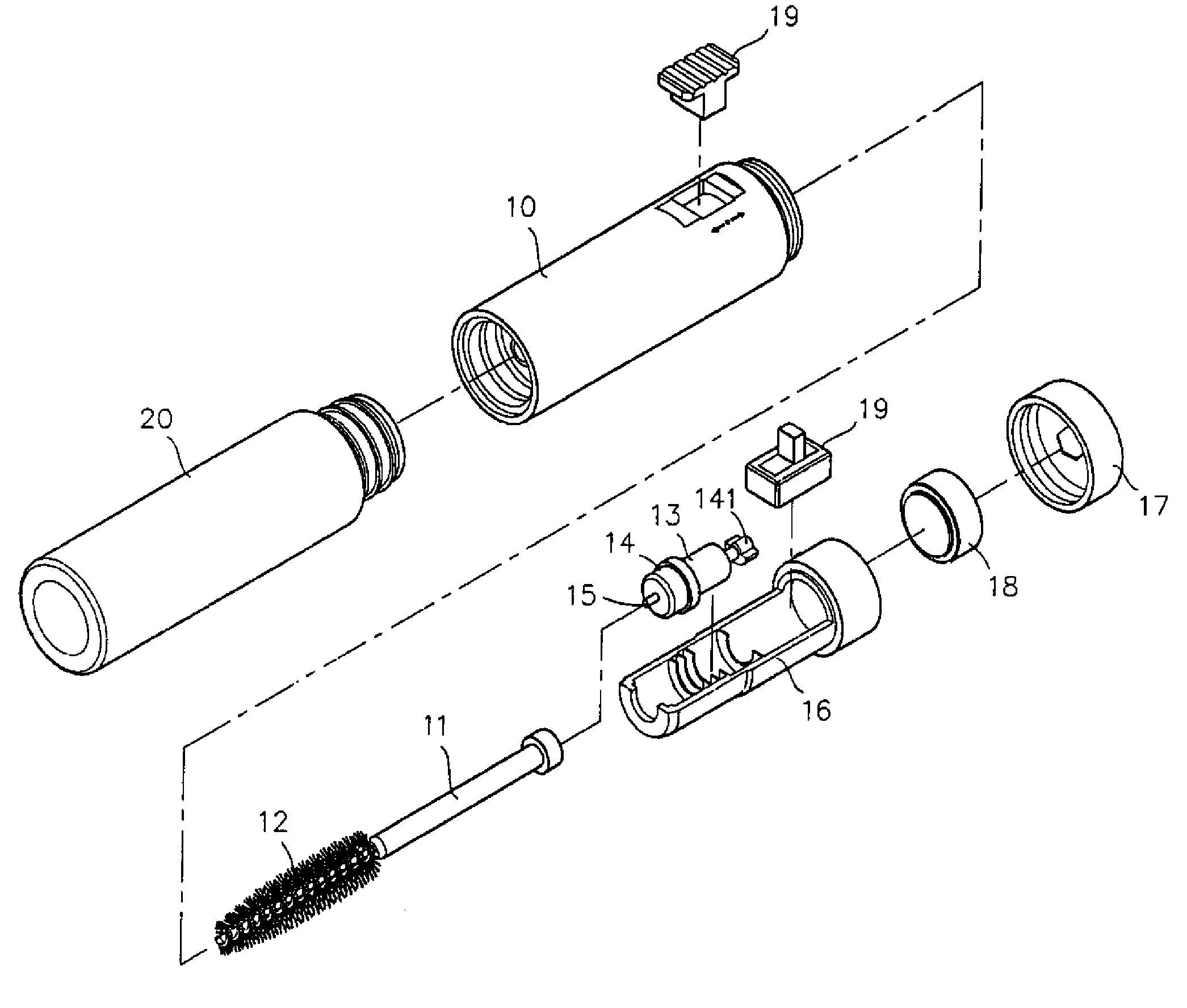 Vibratory lash brush with forward/backward rotation control