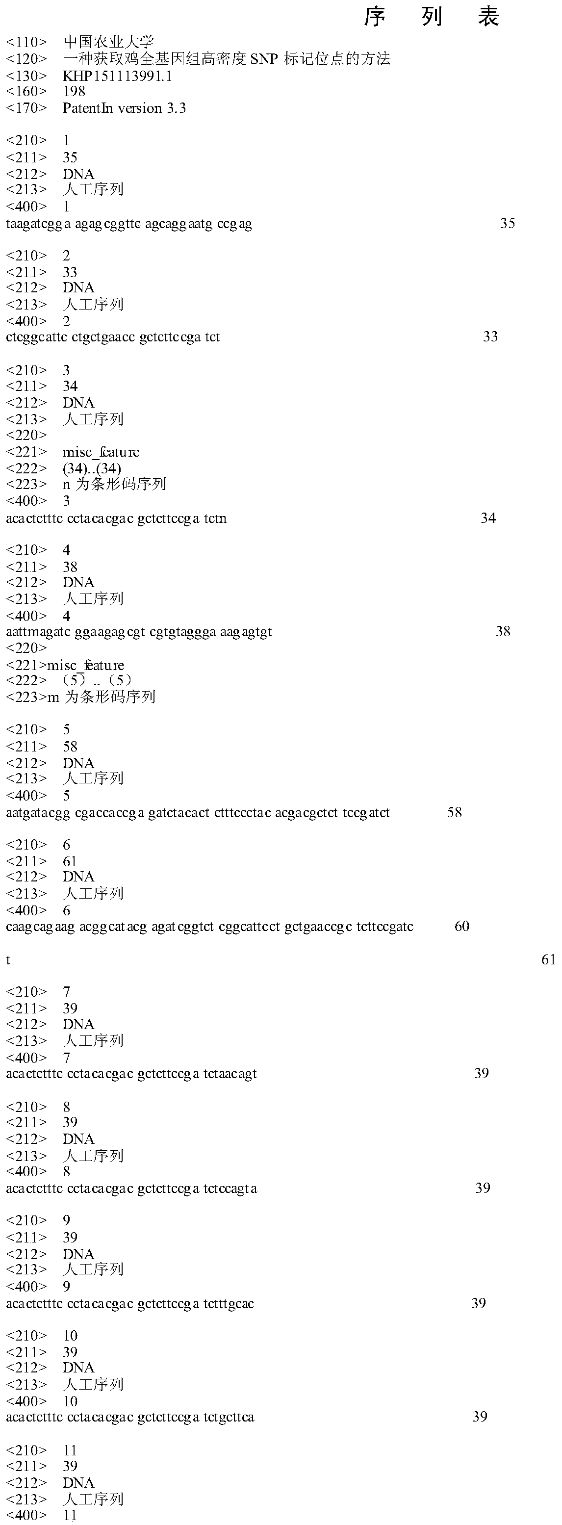 A method for obtaining high-density SNP marker loci in chicken whole genome