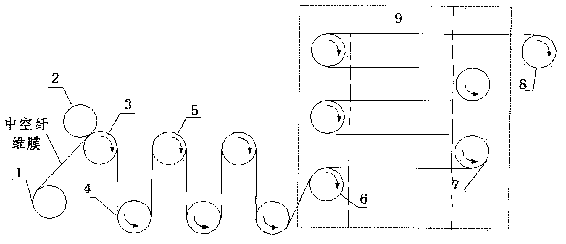 Hollow fiber membrane stretching device