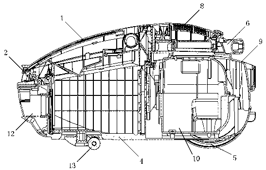 Horizontal-type dust collector with damping connecting device