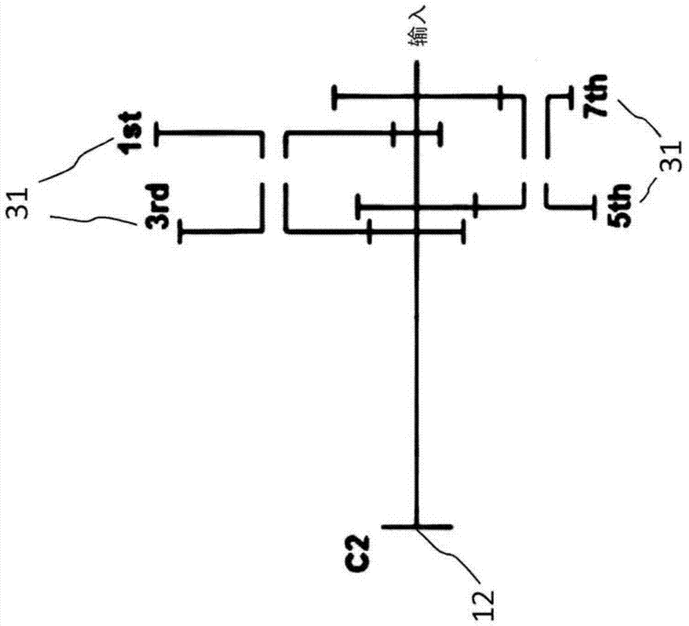 Dual-clutch seven speed transmission arrangement for a hybrid vehicle