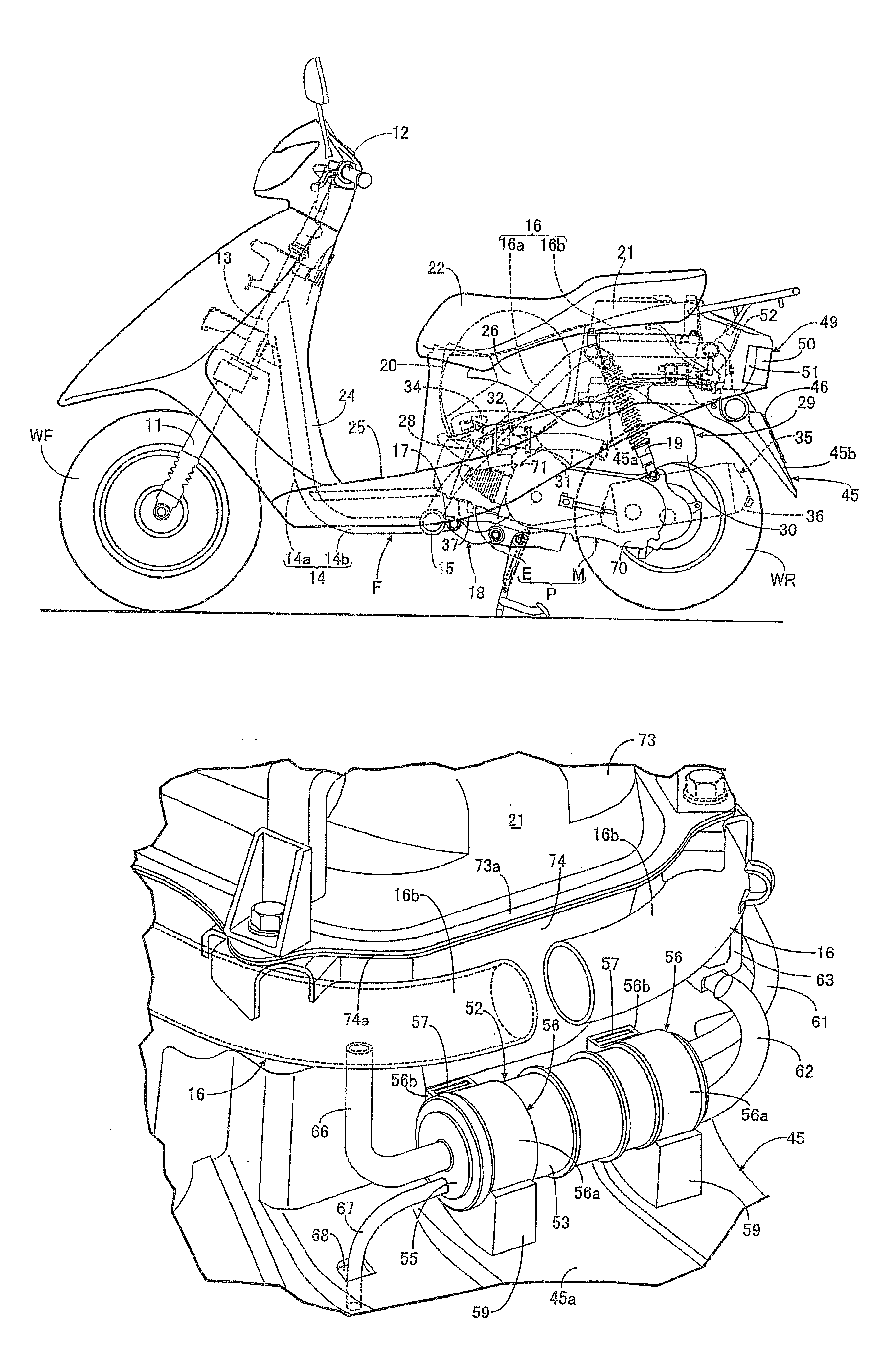 Canister mounting structure for motorcycle and motorcycle