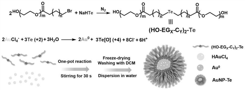 Tellurium-containing compound, method for preparing tellurium-gold nanoparticles by using tellurium-containing compound and application of tellurium-gold nanoparticles in preparation of anti-tumor drugs