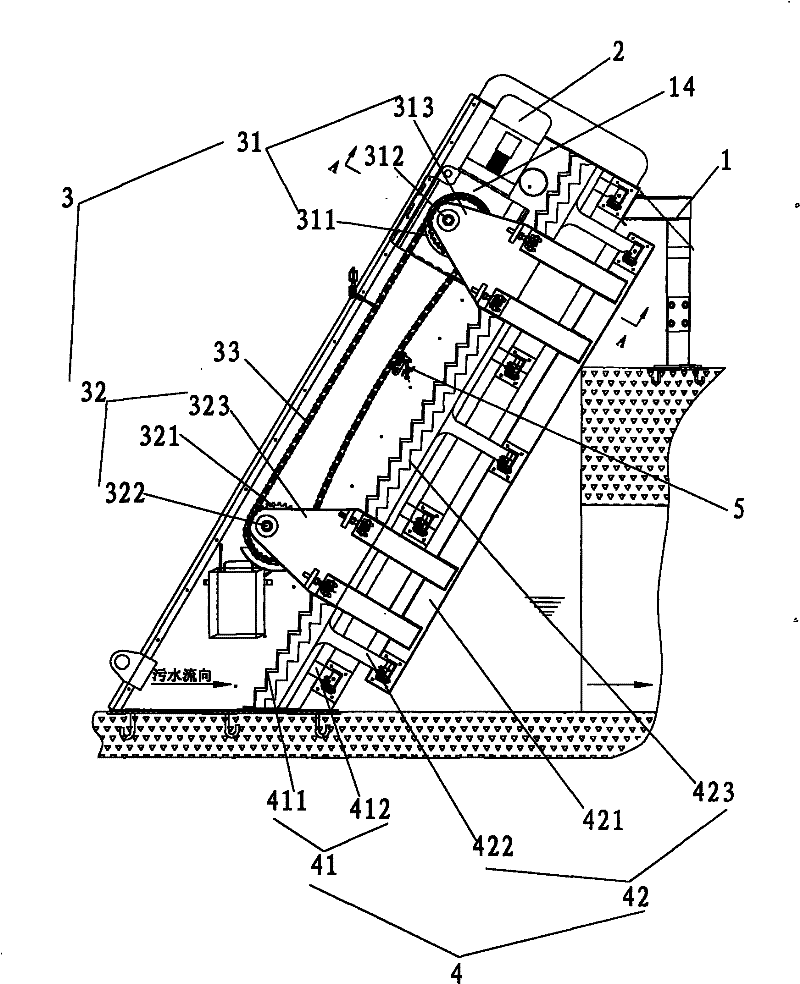 Staircase grid solid-liquid separation device